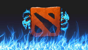 Dota 2 標誌被藍色火焰包圍，背景為深色。