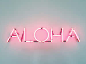 粉紅色霓虹燈牌在青綠色牆壁上拼寫 aloha — 藝術 壁紙