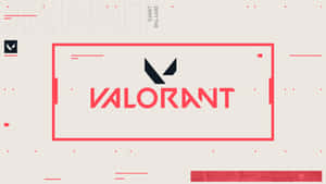 米色背景上帶有幾何設計元素的紅色和黑色Valorant標誌。 — Studio Display 壁紙
