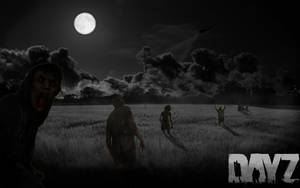 在黑暗天空下，月光田野中的殭屍與倖存者，以及掃描中的直升機。 — Dayz GIF 壁紙