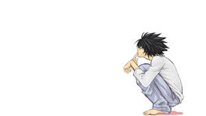 動漫男孩赤腳蹲在紅色斑點上手掩著嘴白色背景