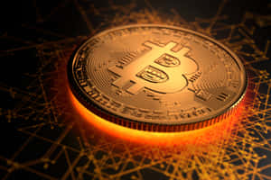 金色比特幣在黑暗背景上帶有發光電路圖案