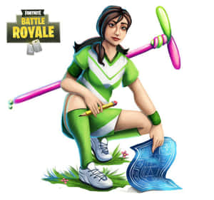 Fortnite啦啦隊員拎住鉛筆同藍圖，仲有螺旋槳武器喺草地上。