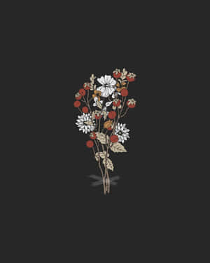 在深色背景上，帶有白色花朵和紅色漿果的風格化花卉佈置。 — Apple Watch Ultra 壁紙