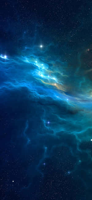 在深空場景中，一個發光的藍色和青色星雲，點綴著星星。 — Huawei 壁紙