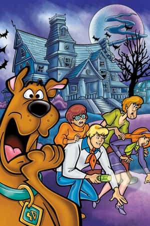 Scooby Doo 和朋友們在滿月下驚恐地逃離鬼屋。