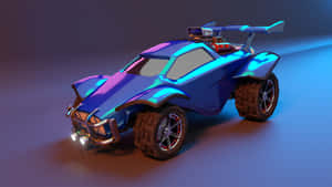 未來風格的藍紫色越野車，在攝影棚中發出光芒。