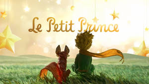 一個男孩和狐狸坐在草地上，發光的星星下寫有Le Petit Prince文字。