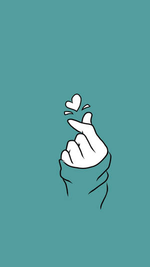 手做出心形手勢，上方有小愛心漂浮。 — 青綠色 GIF 壁紙