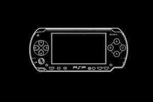 黑色背景上 Sony PSP 遊戲裝置的白色線條藝術。 — PlayStation GIF 壁紙