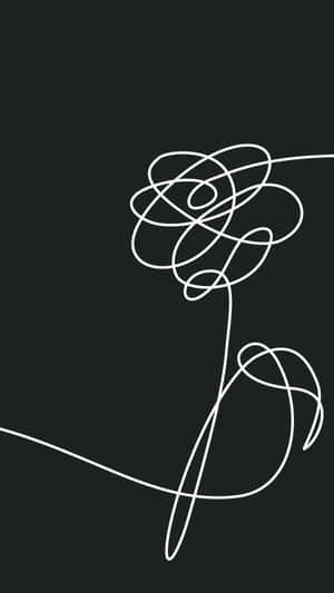 黑色背景上簡單的白色線條玫瑰 — BTS標誌 壁紙