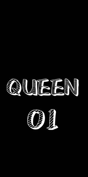 在黑色背景上，大膽的白色手繪文字顯示 QUEEN 和 01。 — 黑色電話 壁紙