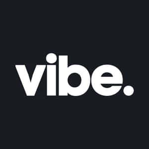 極簡標誌，黑色背景上白色文字「vibe.」。 — 氛圍 GIF 壁紙