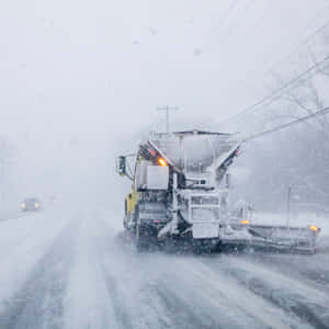 掃雪機在暴風雪中清理道路積雪。 — iPad Air 11 壁紙