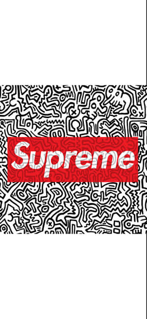 紅色Supreme標誌在黑白抽象背景上