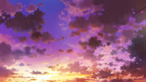 動畫風格天空中充滿活力的紫色、粉紅色和橙色日落雲朵。 — 粉紅動漫美學 壁紙