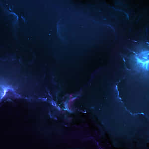 深空中帶有發光藍色和紫色雲層及散落恆星的宇宙星雲。