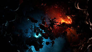 宇宙爆炸，熾熱紅色與電光藍色星雲漂浮在太空中。 — 太空 壁紙