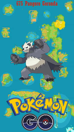 龐岩怪寶可夢角色，帶有遊戲地圖碎片和Pokémon GO標誌，背景為青綠色。