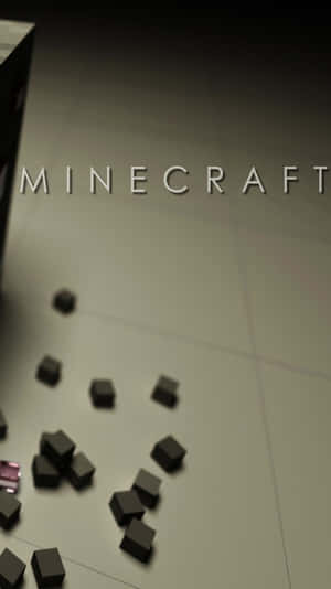 Minecraft標誌同散落嘅方塊喺瓷磚地板上。 — 我的世界 壁紙