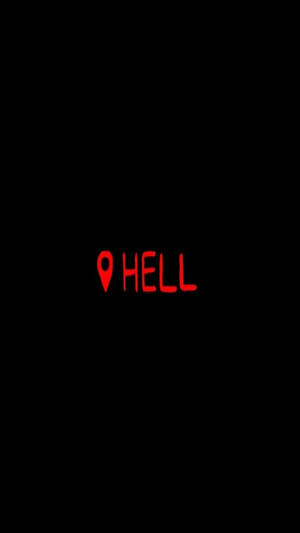 黑色背景上帶有位置圖釘圖標的紅色文字 HELL。