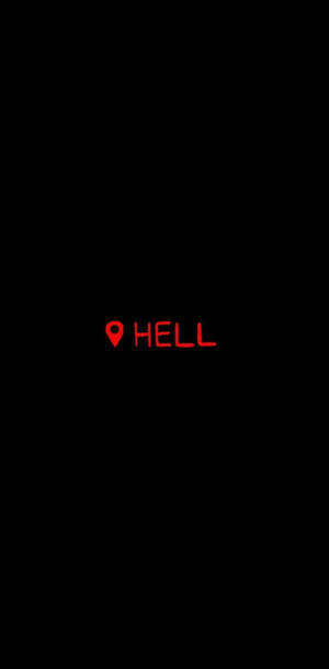 黑色背景上，帶有位置標記圖標的紅色文字「HELL」。