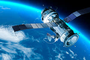 地球上空軌道上的衛星，顯示藍色海洋和白色雲朵 — 天空景觀 壁紙