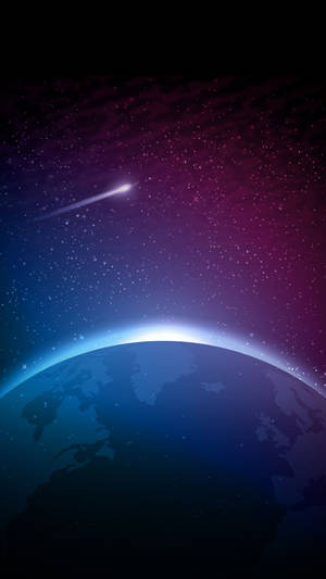 一顆彗星在夜間劃過地球彎曲的地平線上方，劃過星空。 — 太空美學 GIF 壁紙