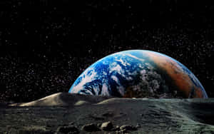 地球在月球表面上升起，背景有星星 — Astroworld GIF 壁紙