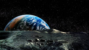 地球在月球表面上升起，背景是星空。 — 星際寶貝 壁紙