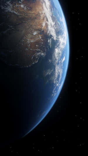 從太空觀看地球，藍色海洋、棕色陸地和白色雲朵襯托著星場。 — 地球 壁紙