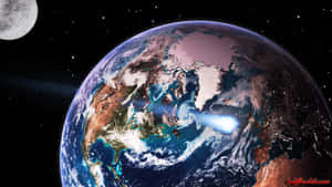 帶有極光和月球的太空中的行星地球。