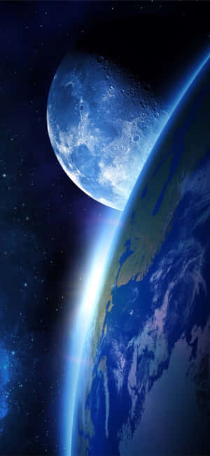 黑暗天空中星星閃爍的太空中的地球和月球。