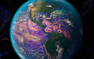 從太空看到地球上方鮮豔的漩渦能量圖案 — 圖像 GIF 壁紙