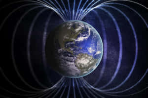 太空中帶有發光磁場線的行星地球。 — 3:2 壁紙