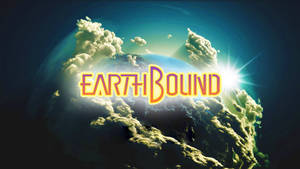 被雲層包圍的地球，遊戲標題 EarthBound 發出黃光。