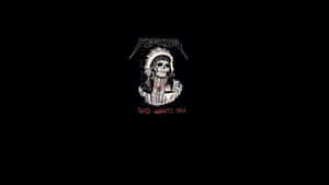 一個戴著羽毛頭飾的骷髏，帶有「YEEZUS」和「GOD WANTS YOU」文字。