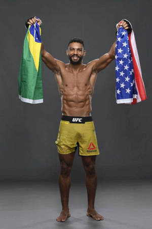 UFC拳手以勝利姿勢高舉巴西和美國國旗。 — 美國國旗 壁紙