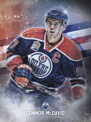冰球球員 Connor McDavid 身穿 Oilers 裝備在雪中溜冰。 — 冰球 壁紙