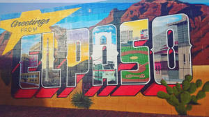 色彩繽紛的壁畫拼出 El Paso，字母內有城市景觀和沙漠仙人掌。 — 藝術 壁紙