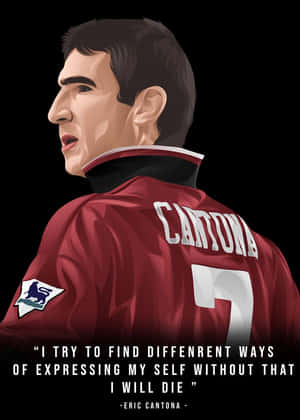 Eric Cantona 身穿紅色足球球衣，黑色背景上附有引言 — 語錄 壁紙