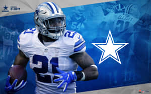達拉斯牛仔隊橄欖球運動員 Ezekiel Elliott 手持橄欖球動作中。