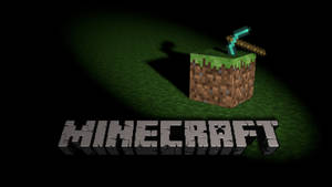 Minecraft標誌，聚光燈下泥土方塊上的鑽石鎬。