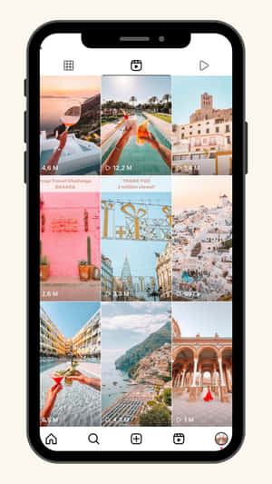 智能手機屏幕顯示Instagram旅行帖子，包含瀏覽量和讚好