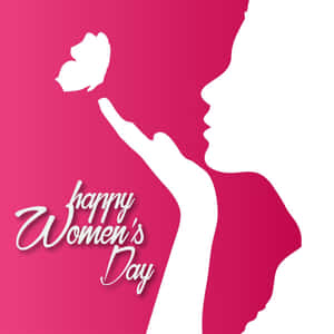 一個女人拿著玫瑰的剪影，帶有happy women's day文字。