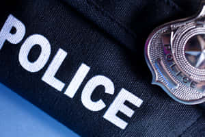制服布料上的警察徽章，帶有刺繡警察文字。
