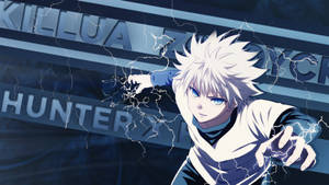 來自《Hunter x Hunter》的動畫角色奇犽引導閃電能量。 — 型格藍色動態 壁紙