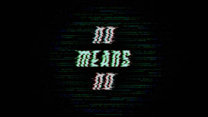 黑色背景上帶有掃描線的綠色故障數位文字，內容為「NO MEANS NO」。 — 圖像 GIF 壁紙
