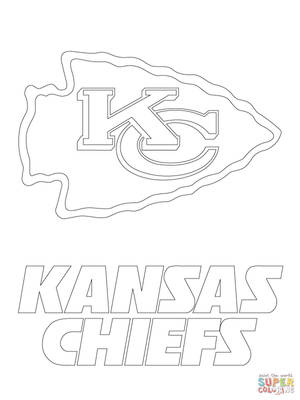 Kansas Chiefs足球隊標誌同名稱填色頁輪廓。