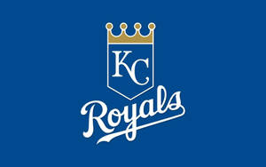 KC Royals棒球隊標誌，藍色背景，帶皇冠和草書文字